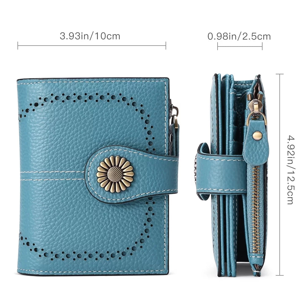 Small Women Wallet Genuine Leather Bifold Purse RFID Blocking Card Holder