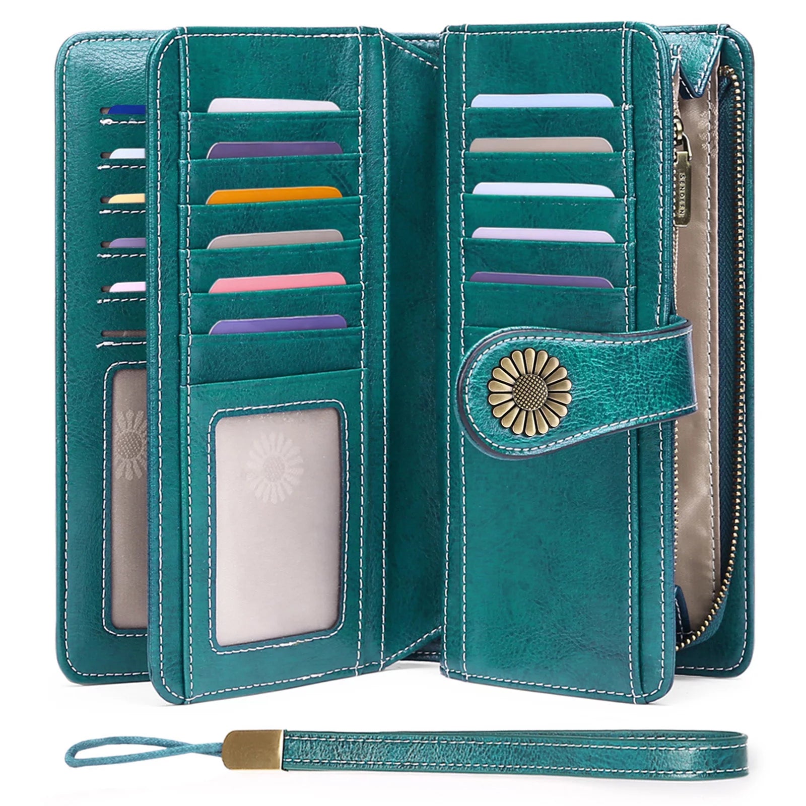 Wallets for Women Genuine Leather Credit Card Holder with RFID Blocking Large Capacity Wristlet