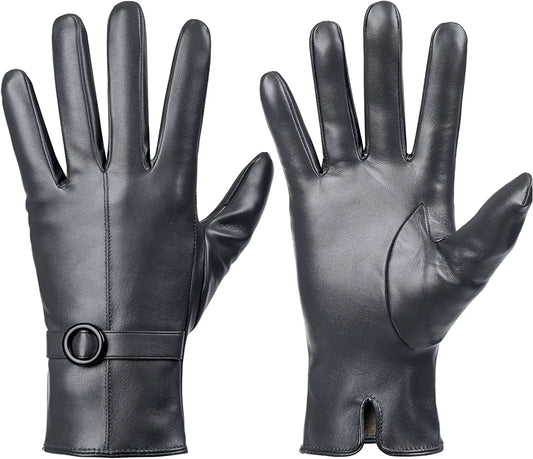 Winter Lambskin Leather Women'S Gloves with Touchscreen Texting and Warm Driving Function